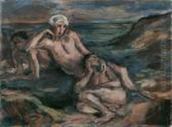 Drei Figuren Am Meer Oil Painting by Carl Hofer