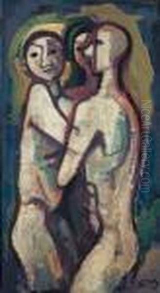 Drei Akte, Wie Im Gesprach Oil Painting by Carl Hofer