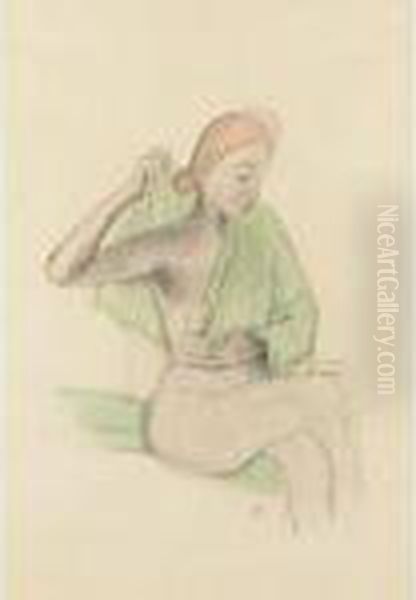 Sitzender Akt (seated Nude) Oil Painting by Carl Hofer