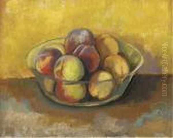 Pfirsichstilleben (glasschale Mit Pfirsichen) Oil Painting by Carl Hofer