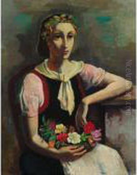 Blumenmadchen (flower Girl) Oil Painting by Carl Hofer