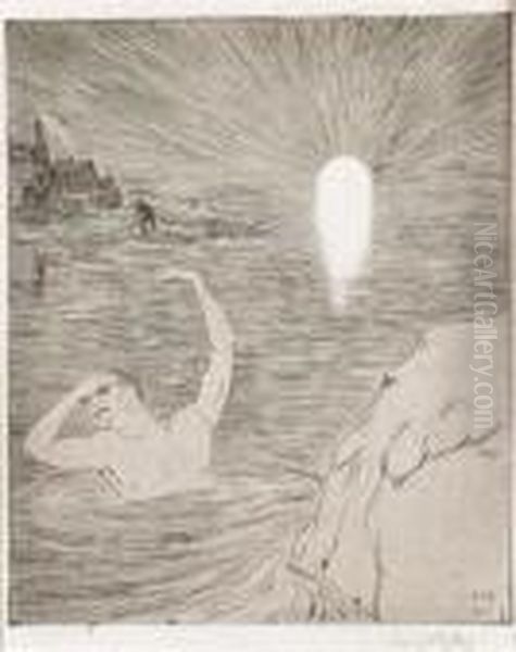 Schwimmer, Von Sonne Geblendet. Oil Painting by Carl Hofer