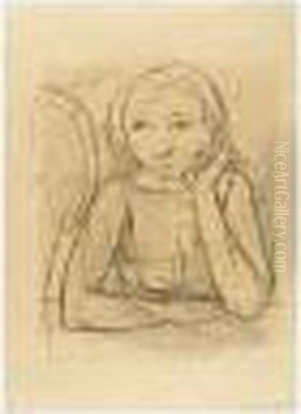 Frau Am Tisch (woman At A Table) Oil Painting by Carl Hofer