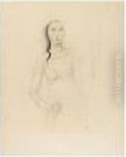 Madchen Mit Stab (girl With A Staff) Oil Painting by Carl Hofer
