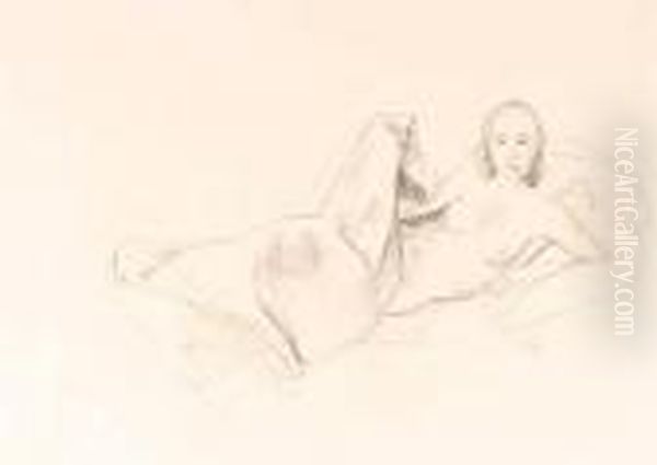 Reclining Nude Oil Painting by Carl Hofer