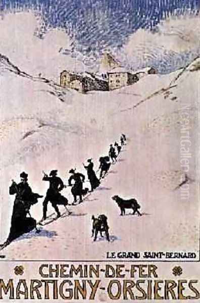 Poster advertising the French railway from Martigny to Orsieres 1913 Oil Painting by Albert Muret