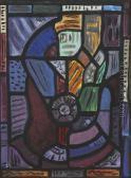 Cubist Composition For Stained Glasswindow Oil Painting by Evie Sydney Hone