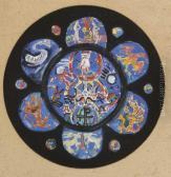 Creation - Original Design For Rose Window,loughrea Cathedral, County Galway Oil Painting by Evie Sydney Hone