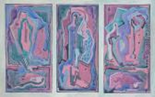 Cubist Triptych Oil Painting by Evie Sydney Hone