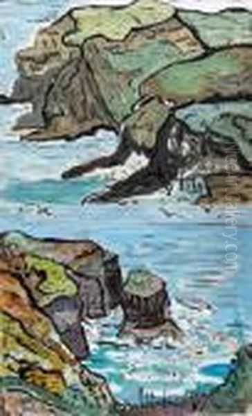 Sea Cliffs And Rocks Oil Painting by Evie Sydney Hone