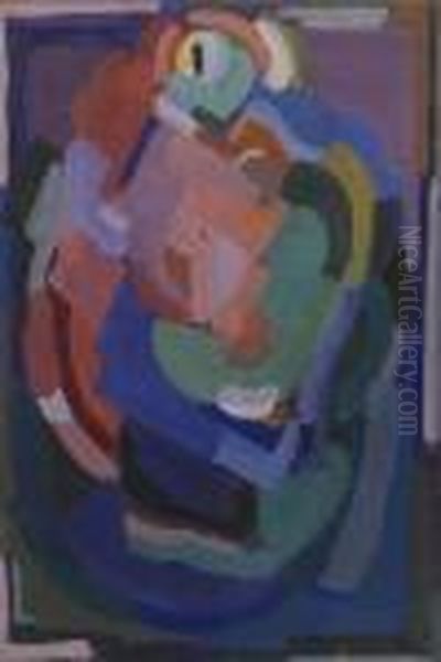 Mother & Child, Design For Eton College Stained Glass Oil Painting by Evie Sydney Hone