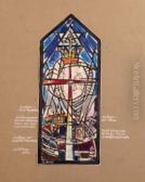 Stained Glasswindow Design Oil Painting by Evie Sydney Hone