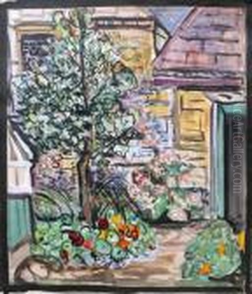 The Artists Back Garden Oil Painting by Evie Sydney Hone