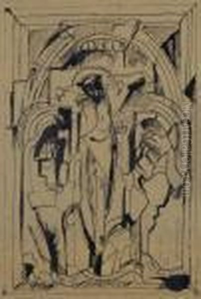 Crucifixtion With Saints Oil Painting by Evie Sydney Hone