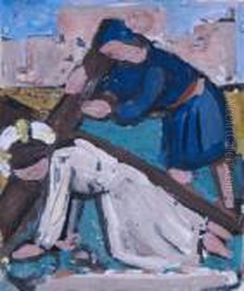 Jesus Falls - Study For Stations Oil Painting by Evie Sydney Hone