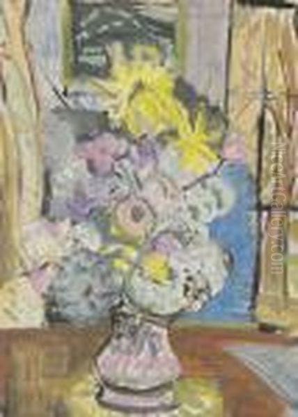 Still Life Of Flowers By Window Oil Painting by Evie Sydney Hone