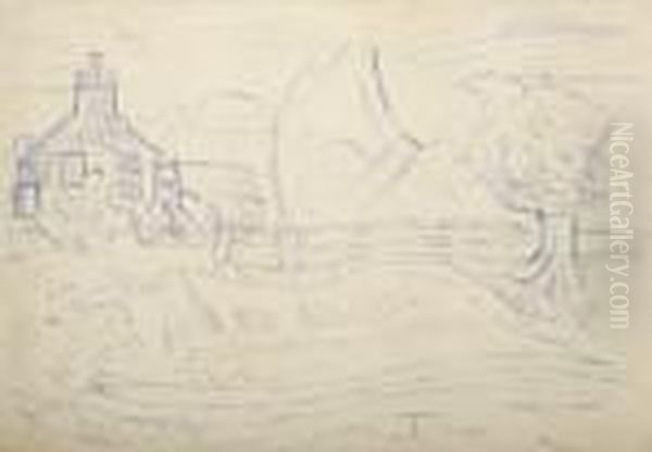 Sketch - House By A River Oil Painting by Evie Sydney Hone