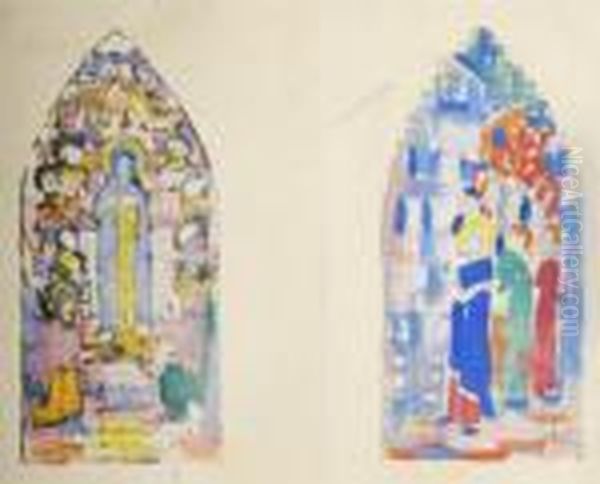 Virgin And Saints Study And Another (2) Oil Painting by Evie Sydney Hone