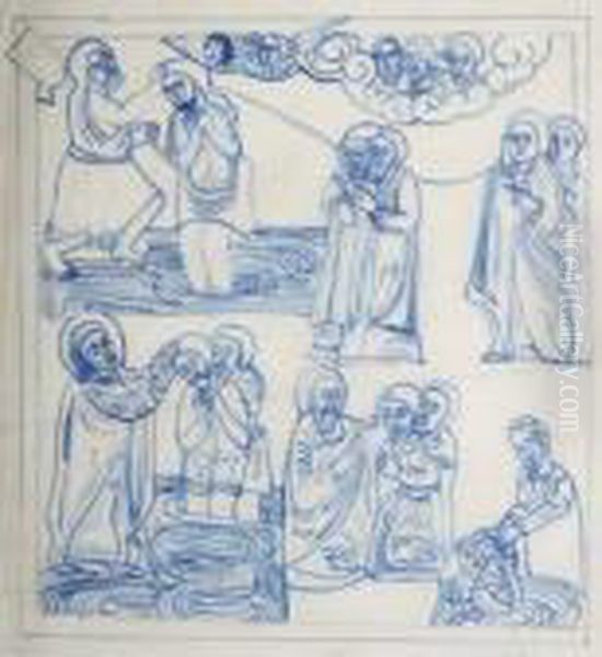 Baptism Of St John The Baptist Oil Painting by Evie Sydney Hone