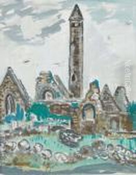 Kilmacouagh Abbey, Co. Galway Oil Painting by Evie Sydney Hone