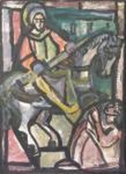 St. Martin Of Tours - Design For Stained Glass Window Oil Painting by Evie Sydney Hone