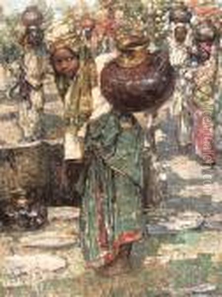 A Tamil Watercarrier Oil Painting by Edward Atkinson Hornel