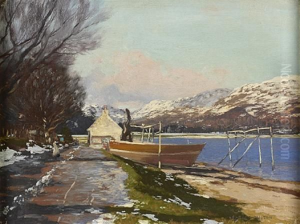 Boat Yard At Winter Oil Painting by George Houston