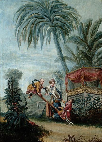 Personnages Jouant De La Balancoire Oil Painting by Jean-Baptiste Huet