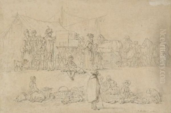 Scene De Foire : La Boite A Optique Oil Painting by Jean-Baptiste Huet I