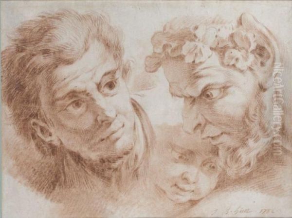 Etude De Trois Tetes Oil Painting by Jean-Baptiste Huet