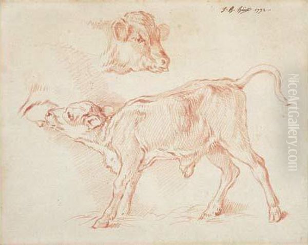 Un Veau Tetant Sa Mere Oil Painting by Jean-Baptiste Huet I