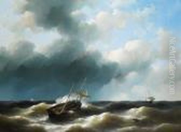 Segelschiff Auf Sturmischer See Oil Painting by Abraham Hulk Jun.