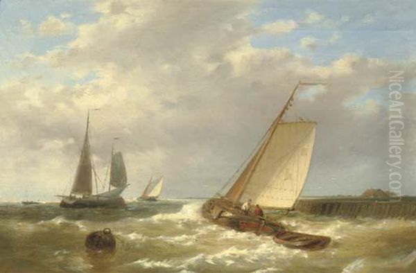 Shipping Near A Jetty Oil Painting by Abraham Hulk Jun.