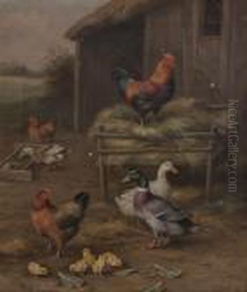 Chickens And Ducks Oil Painting by Edgar Hunt