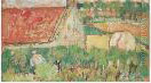 Ceres, Fife, Old Man Clipping Hedge Oil Painting by George Leslie Hunter