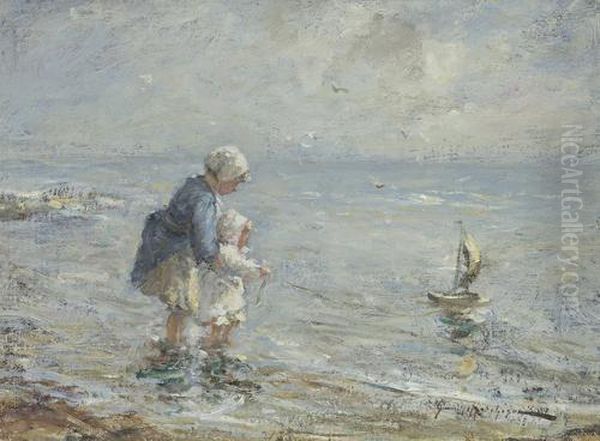 Sailing The Toy Boat Oil Painting by Robert Gemmell Hutchison