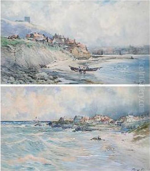 Fishermen On The Shore Oil Painting by Thomas Swift Hutton