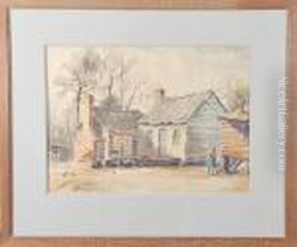 Low Country Cabin Scene With Figure Oil Painting by Alfred Heber Hutty