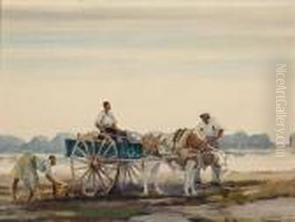 Low Country, Figures By A Cart Oil Painting by Alfred Heber Hutty