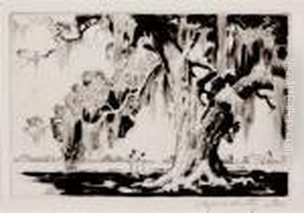 Miniature Edisto Live Oak Oil Painting by Alfred Heber Hutty