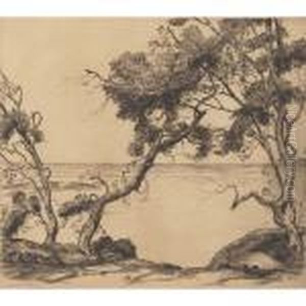 Riverbank Oil Painting by Alfred Heber Hutty