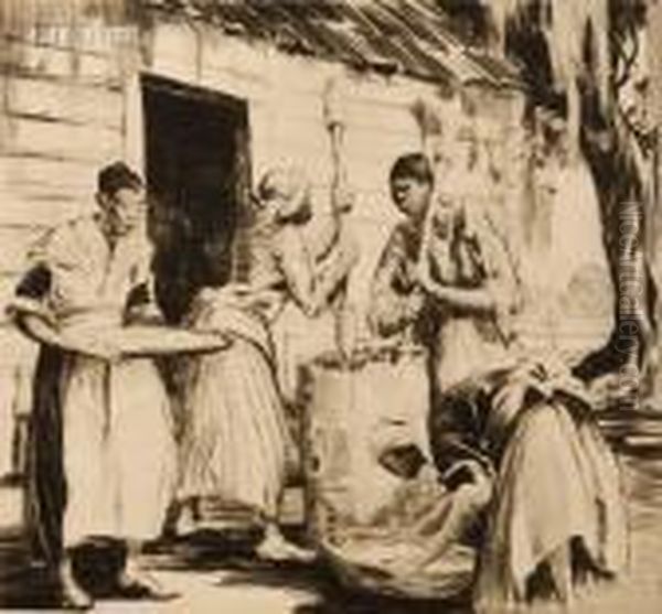 Pounding Rice. Oil Painting by Alfred Heber Hutty