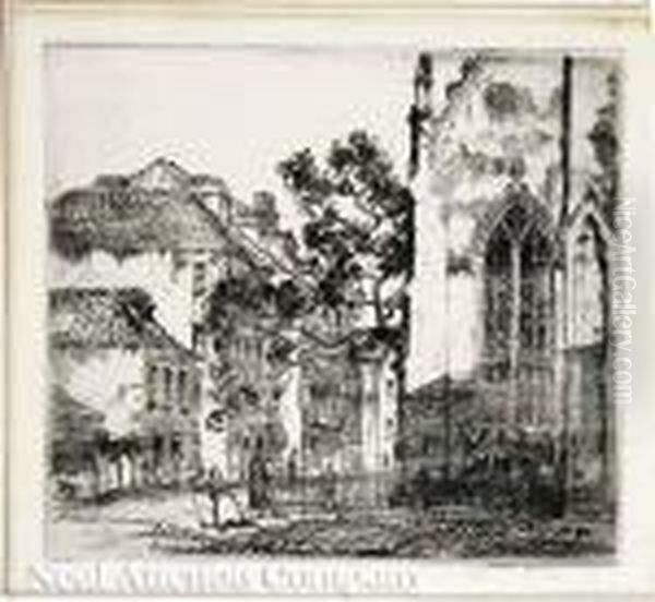 Corner Of Huguenot Church, Charleston Oil Painting by Alfred Heber Hutty