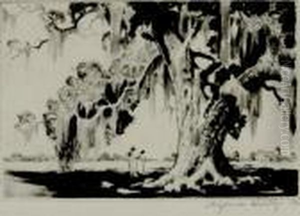 Miniature Edisto Live Oak Oil Painting by Alfred Heber Hutty