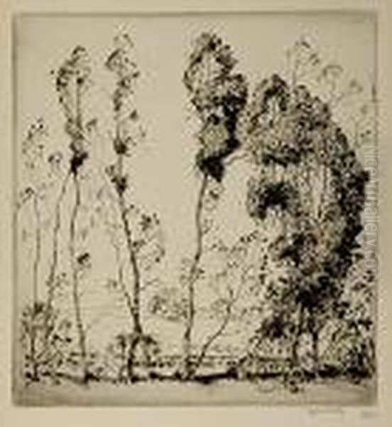 Pines In Landscape Oil Painting by Alfred Heber Hutty