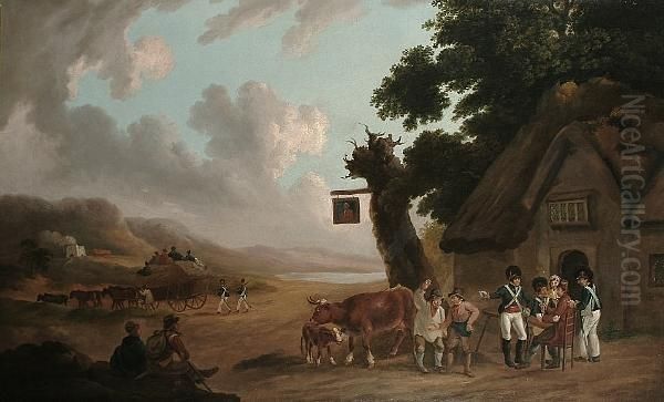 A Light Dragoon Recruiting Party Oil Painting by Julius Caesar Ibbetson