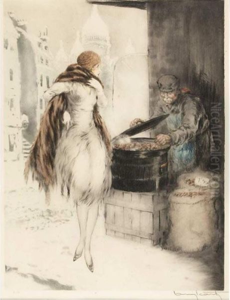Chestnut Vendor Oil Painting by Louis Icart