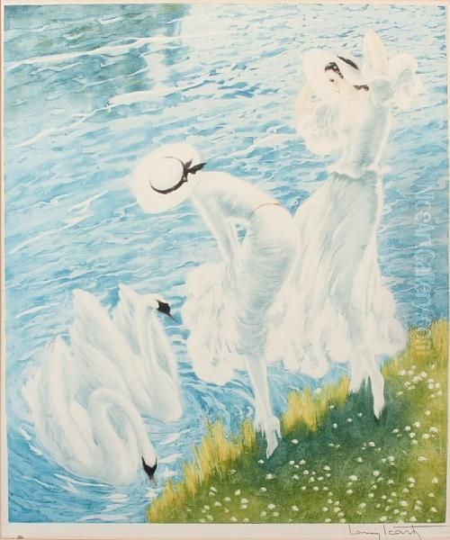 Swans Oil Painting by Louis Icart
