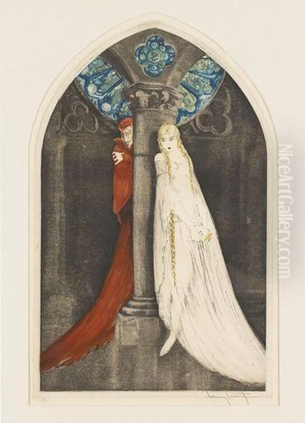 Mephisto Und Gretchen In Der Kapelle. Oil Painting by Louis Icart