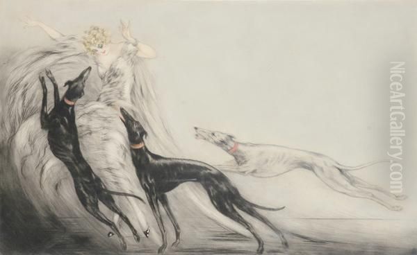 French - Coursing Ii 1928 
Etching Signed Lower Right 39 By 63.5 Cm Reference Louis Icart Oil Painting by Louis Icart